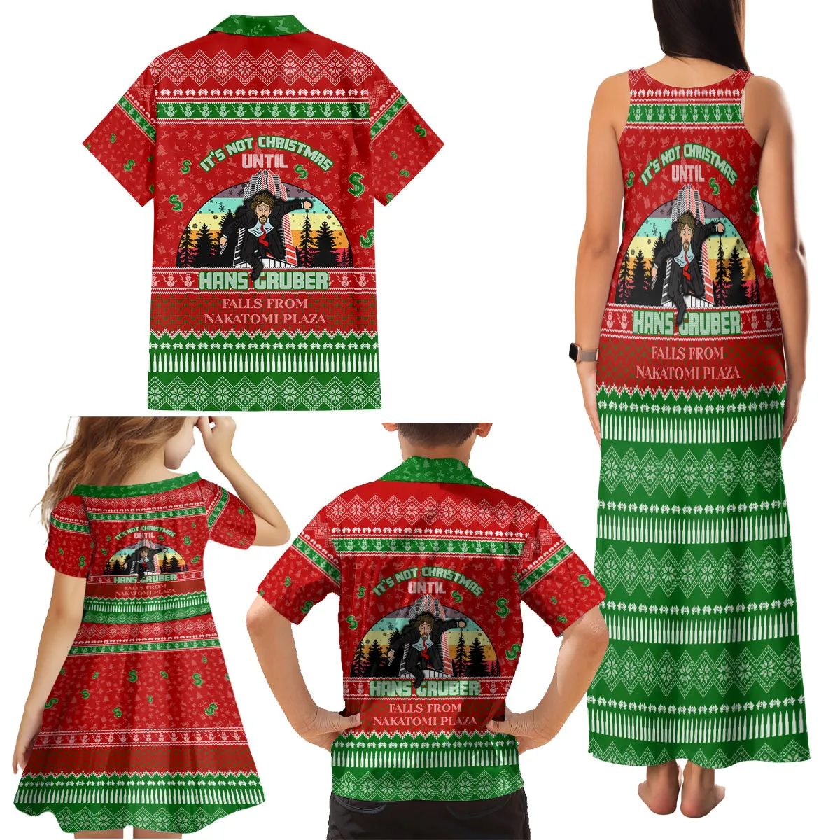 It's Not Christmas Unil Hans Gruber Falls From Nakatomi Plaza Family Matching Tank Maxi Dress and Hawaiian Shirt Xmas Eve 1988 DT02