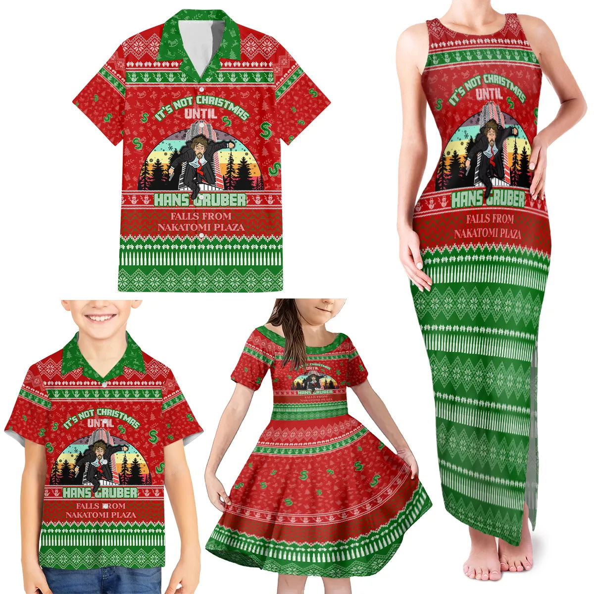 It's Not Christmas Unil Hans Gruber Falls From Nakatomi Plaza Family Matching Tank Maxi Dress and Hawaiian Shirt Xmas Eve 1988 DT02