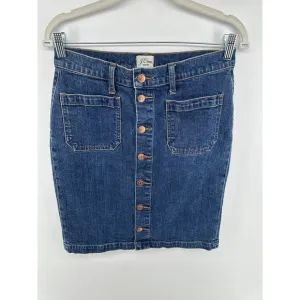 J. CREW DENIM PENCIL SKIRT SZ 28 DARK BLUE KNEE STRETCH COTTON BUTTON UP