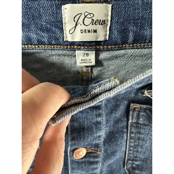 J. CREW DENIM PENCIL SKIRT SZ 28 DARK BLUE KNEE STRETCH COTTON BUTTON UP