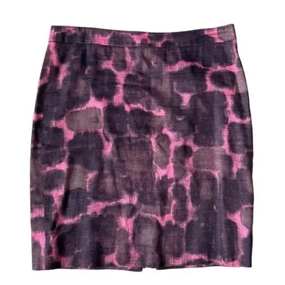 J. Crew Pink &amp; purple Linen Blend Abstract Pencil Skirt Size 6