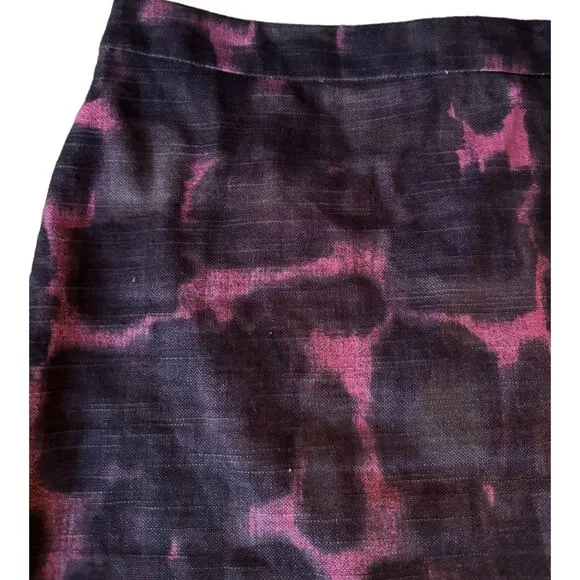 J. Crew Pink &amp; purple Linen Blend Abstract Pencil Skirt Size 6