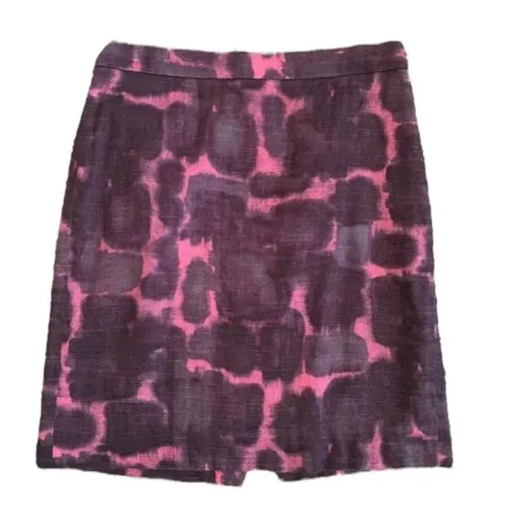 J. Crew Pink &amp; purple Linen Blend Abstract Pencil Skirt Size 6