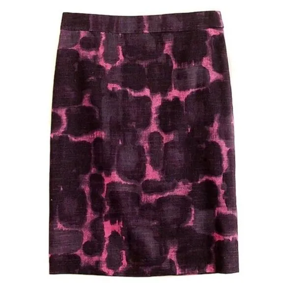 J. Crew Pink &amp; purple Linen Blend Abstract Pencil Skirt Size 6