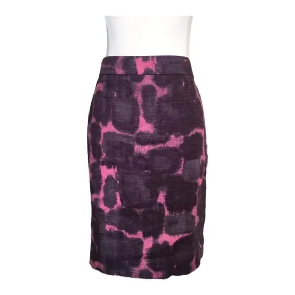 J. Crew Pink &amp; purple Linen Blend Abstract Pencil Skirt Size 6