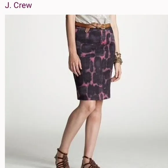 J. Crew Pink &amp; purple Linen Blend Abstract Pencil Skirt Size 6