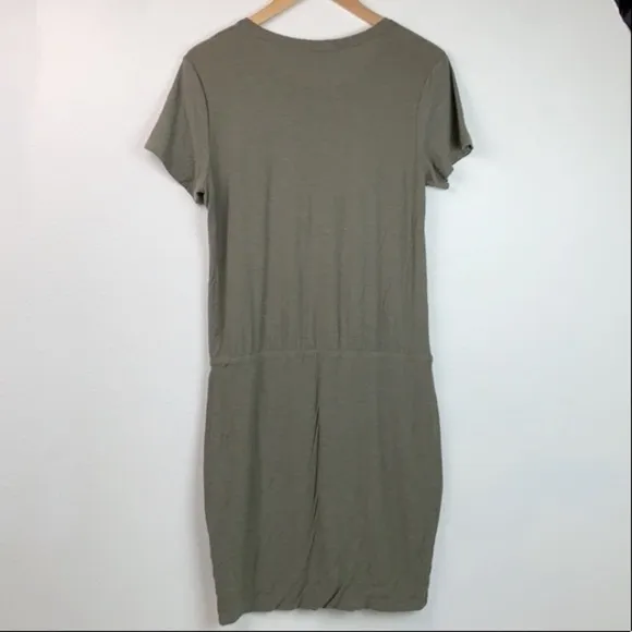James Perse olive blouson T shirt mini dress shirred pencil skirt silhouette EUC