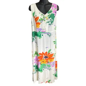 Jams World Maxi Dress Sleeveless 3 Button V-neck Floral Rayon Size Small