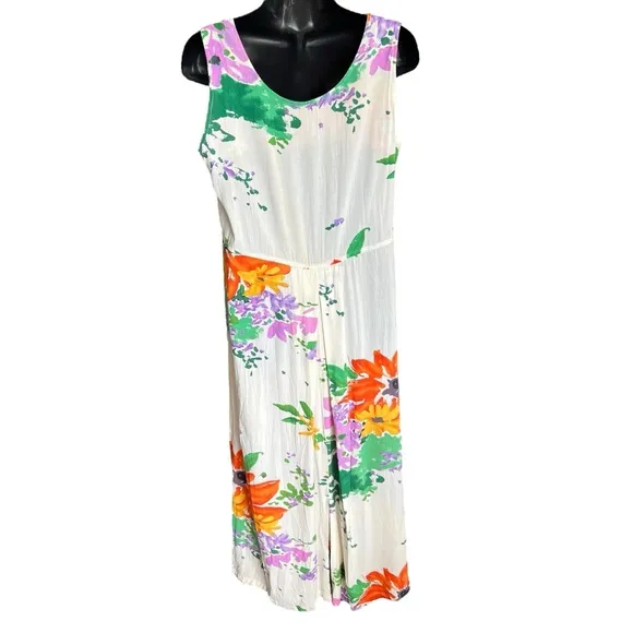 Jams World Maxi Dress Sleeveless 3 Button V-neck Floral Rayon Size Small