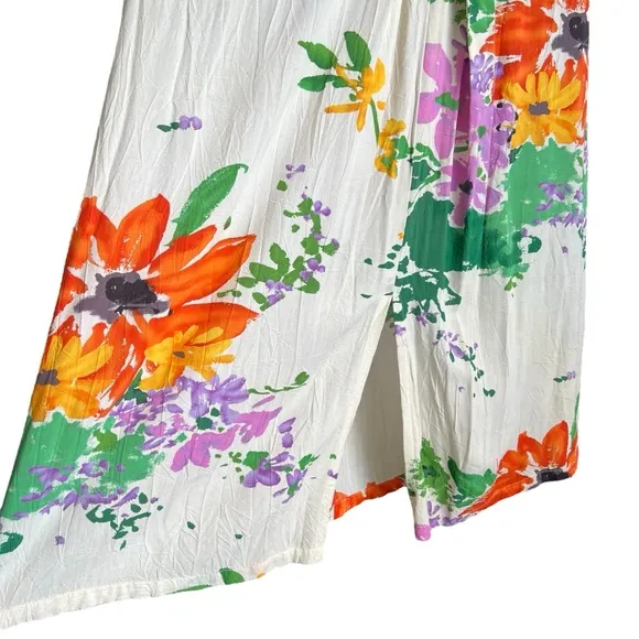 Jams World Maxi Dress Sleeveless 3 Button V-neck Floral Rayon Size Small