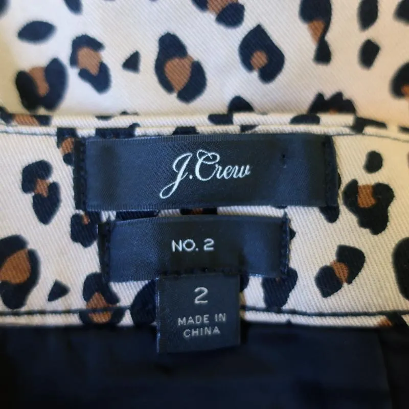 J.Crew No. 2 Pencil Skirt Leopard Print Stretch Cotton Size 2