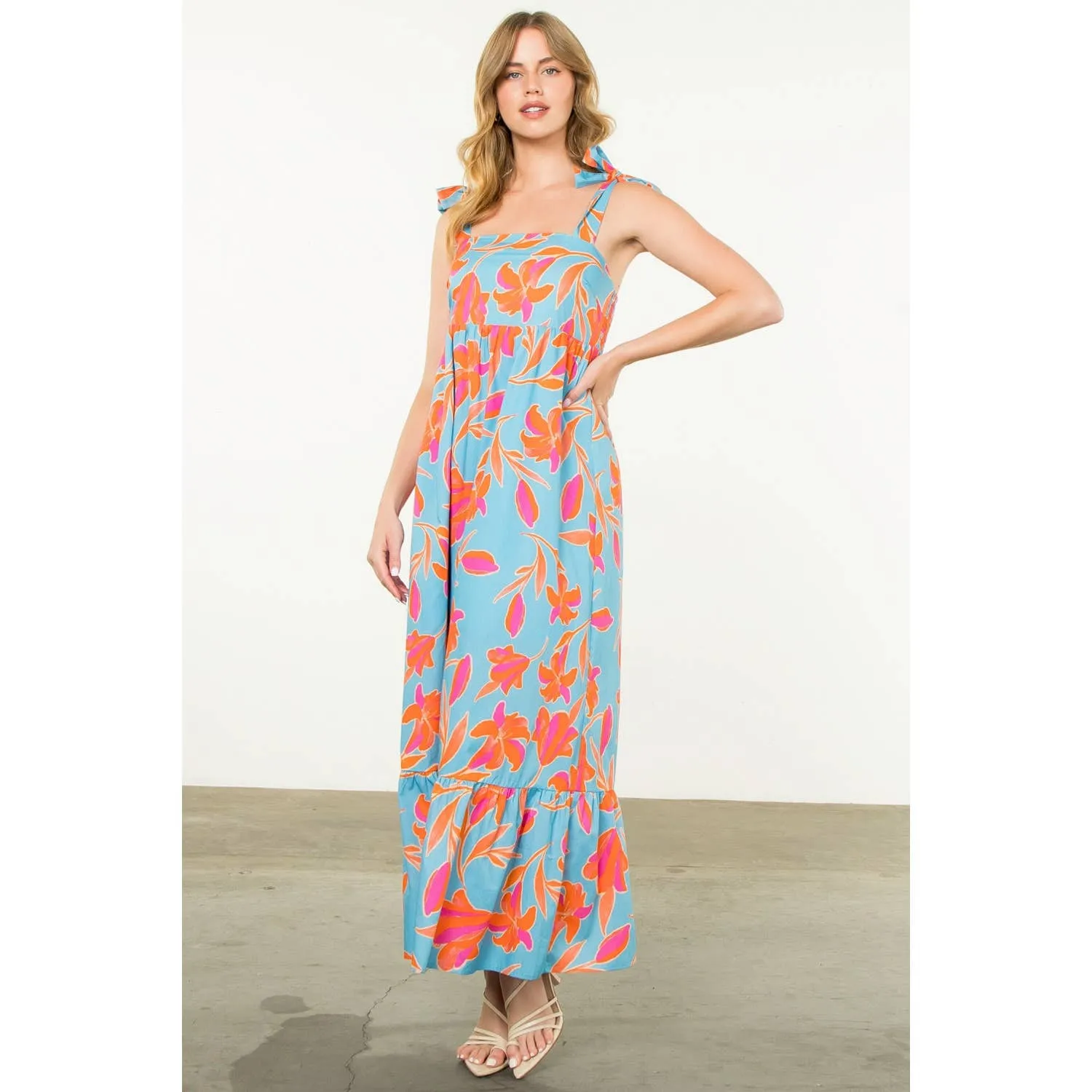 Joslyn Tie Strap Flower Print Maxi Dress