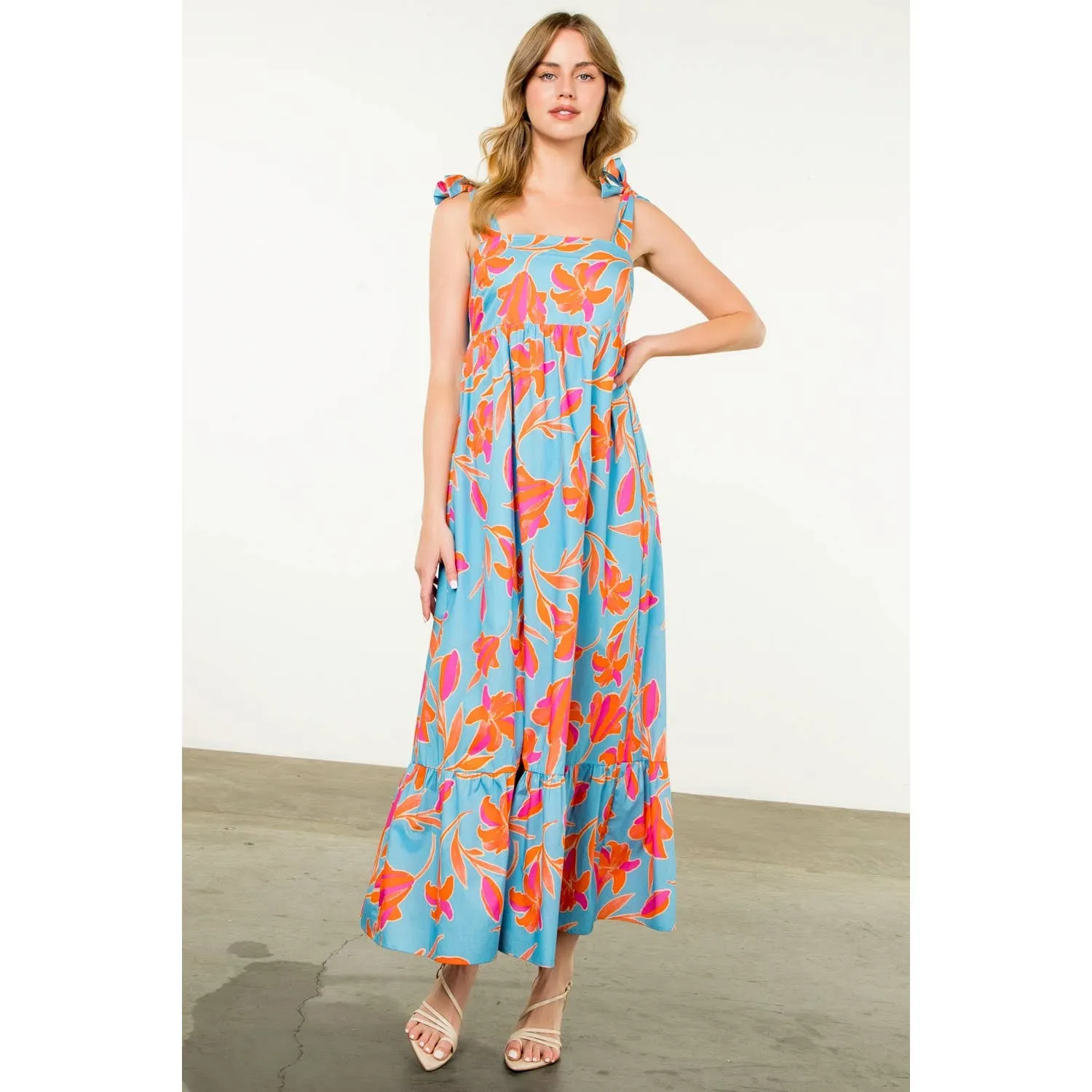 Joslyn Tie Strap Flower Print Maxi Dress