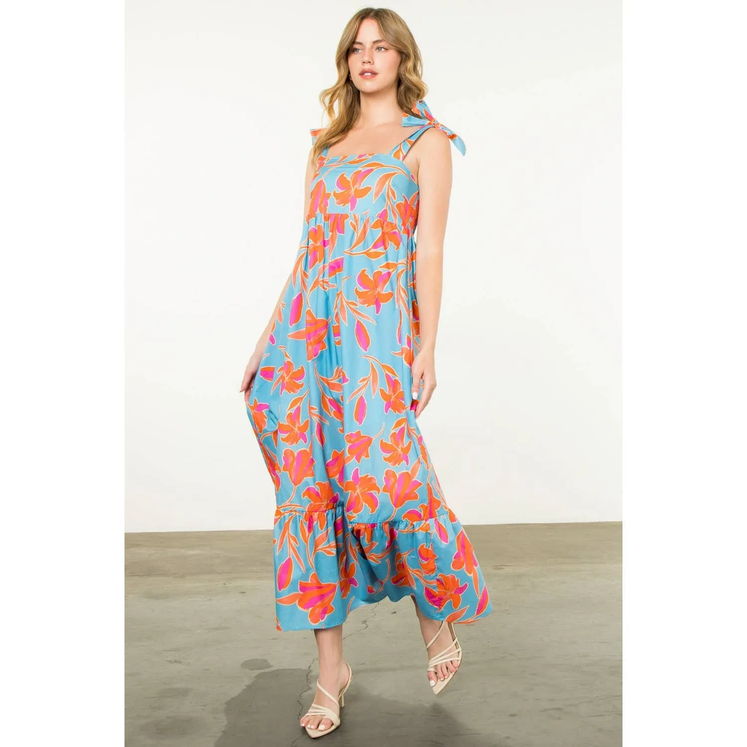 Joslyn Tie Strap Flower Print Maxi Dress
