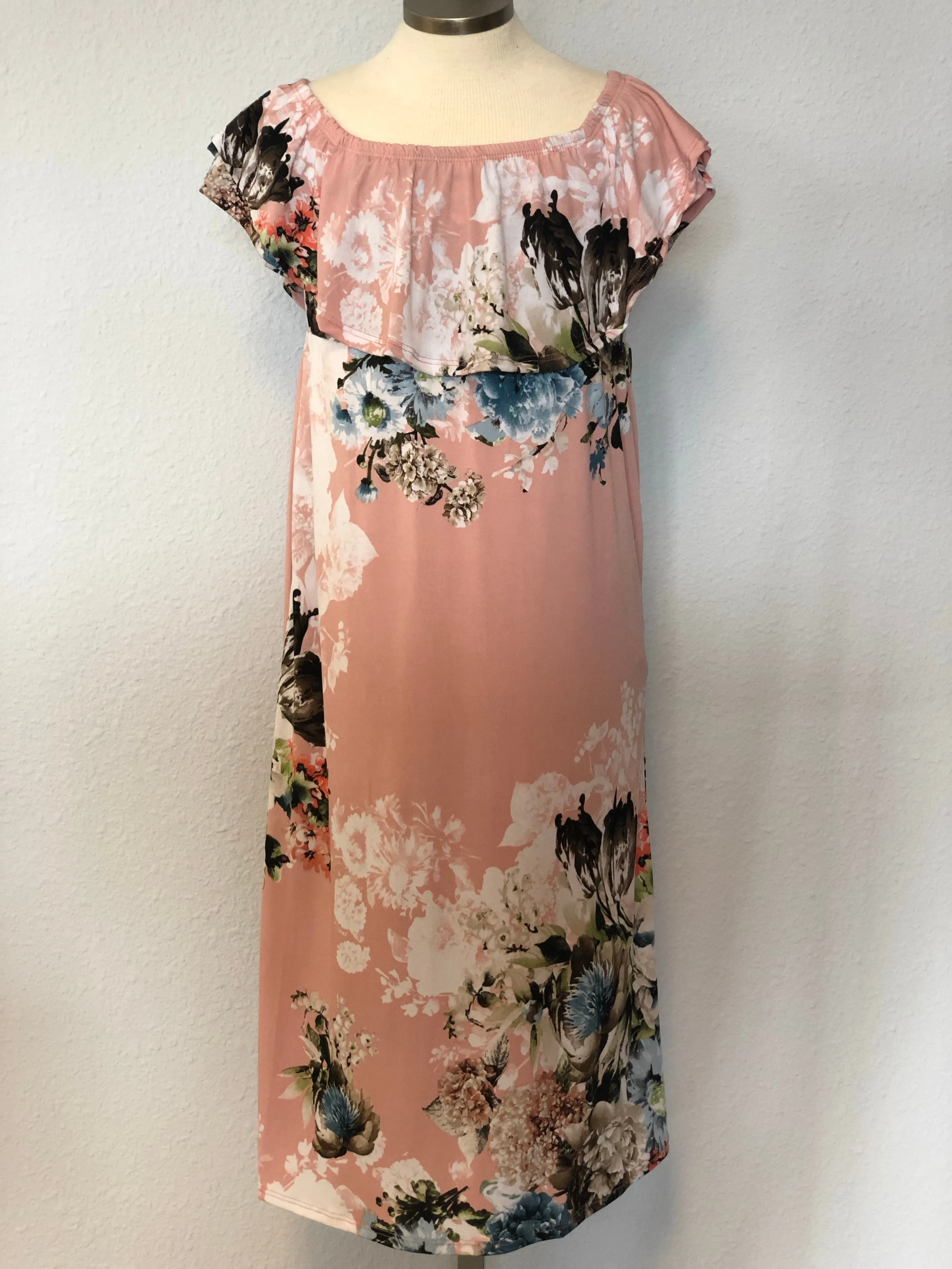 K FLORAL OFF SHOULDER MAXI DRESS
