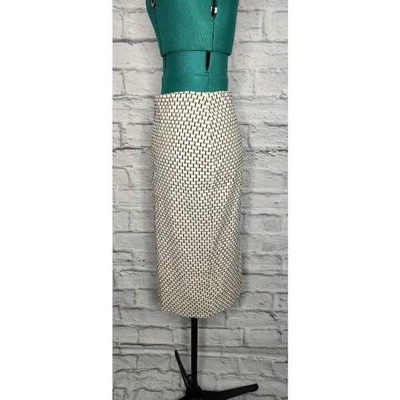 KAELEN Womens Pencil Skirt Beige Black Geometric Midi Stretch Textured Zip M