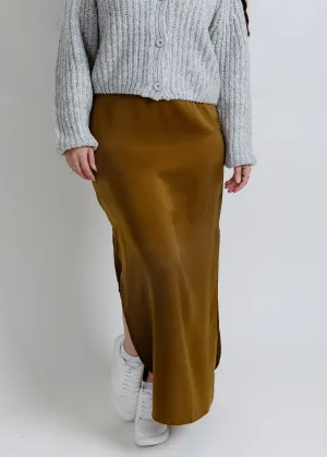 Kaity Satin Side Slit Midi Skirt