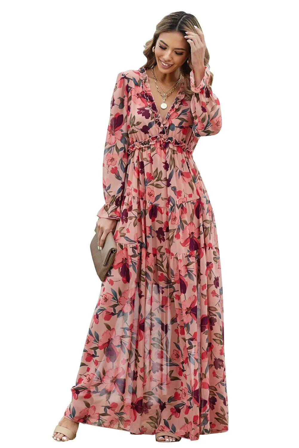 KaleaBoutique Beautiful Wild Lotus Ruffle Tiered Maxi Dress