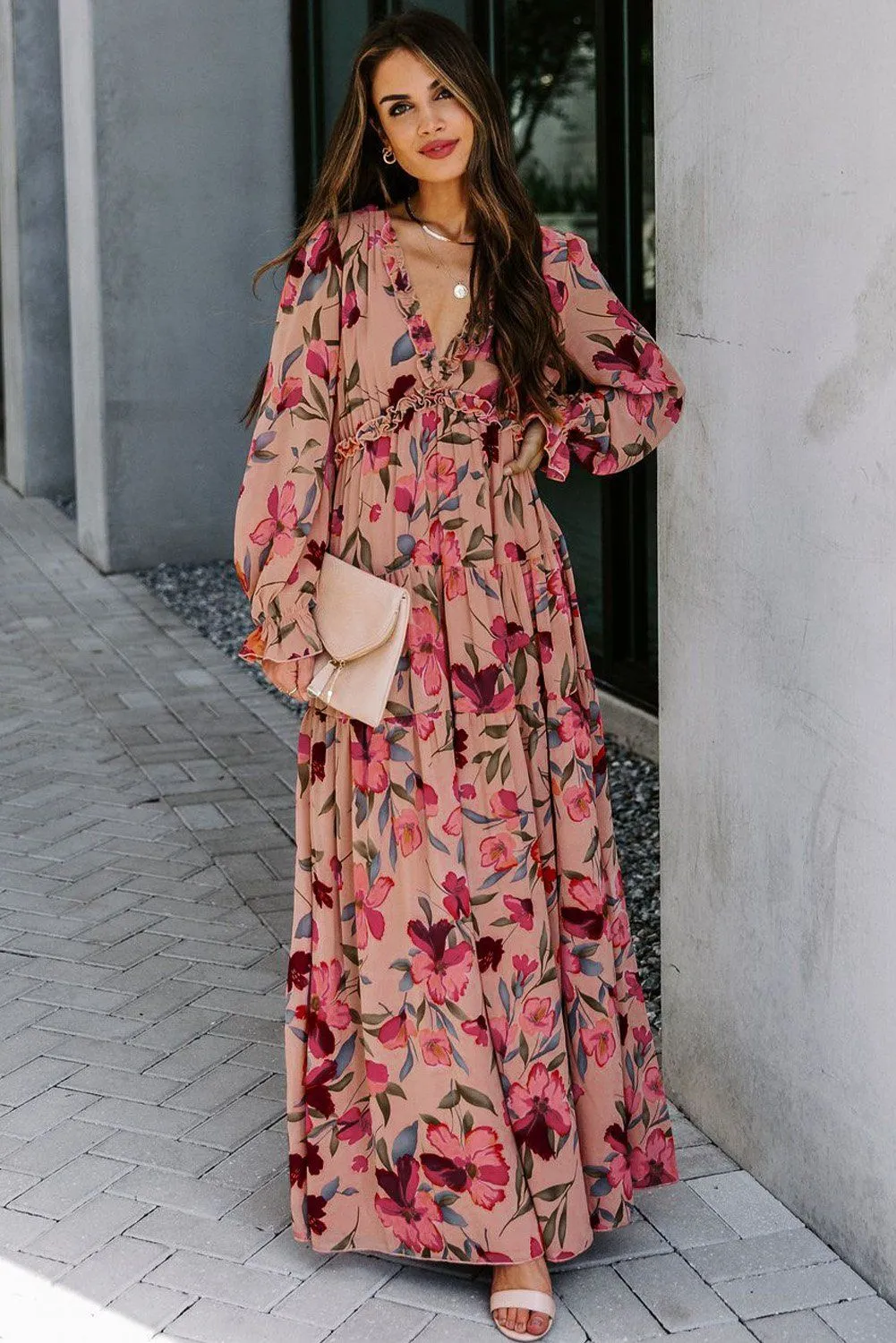 KaleaBoutique Beautiful Wild Lotus Ruffle Tiered Maxi Dress
