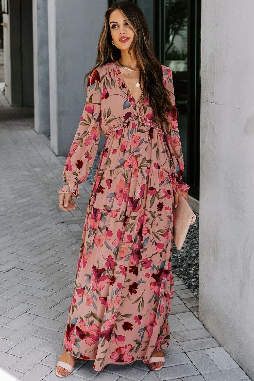 KaleaBoutique Beautiful Wild Lotus Ruffle Tiered Maxi Dress