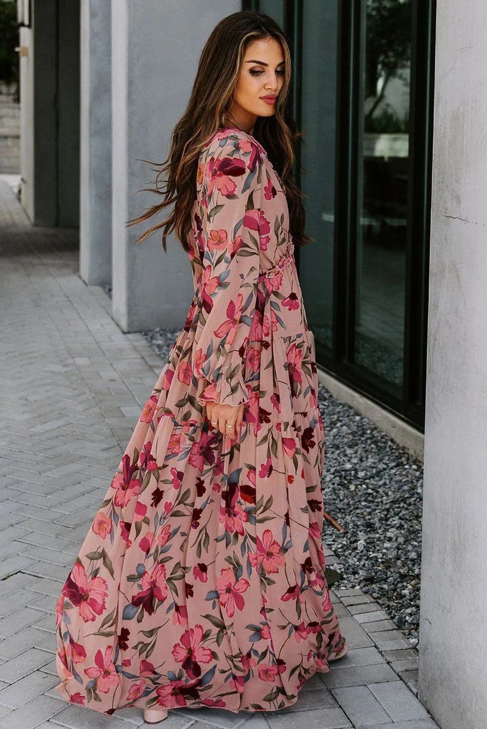 KaleaBoutique Beautiful Wild Lotus Ruffle Tiered Maxi Dress