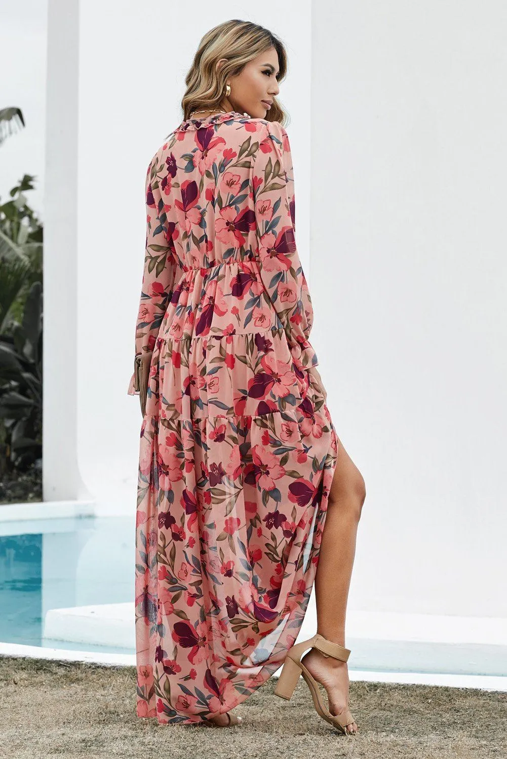 KaleaBoutique Beautiful Wild Lotus Ruffle Tiered Maxi Dress