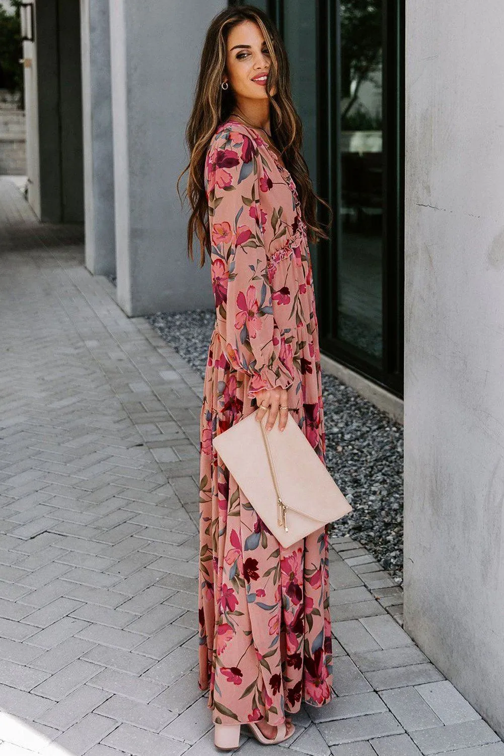 KaleaBoutique Beautiful Wild Lotus Ruffle Tiered Maxi Dress