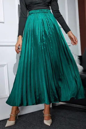 KaleaBoutique Satin Elastic Waist Pleated Maxi Skirt