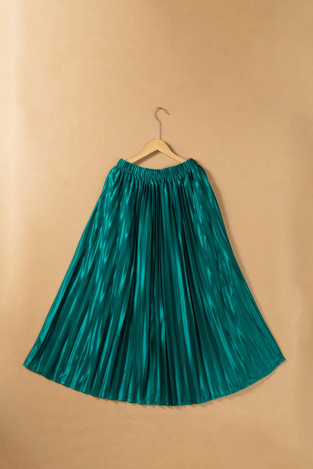 KaleaBoutique Satin Elastic Waist Pleated Maxi Skirt