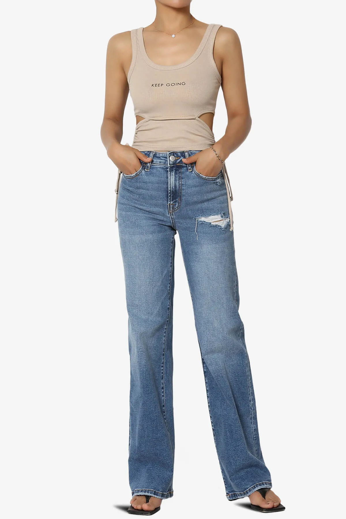 Keep Going Cutout Ruched Ribbed Tank Top