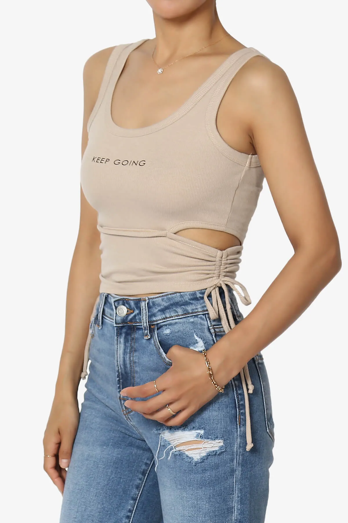 Keep Going Cutout Ruched Ribbed Tank Top