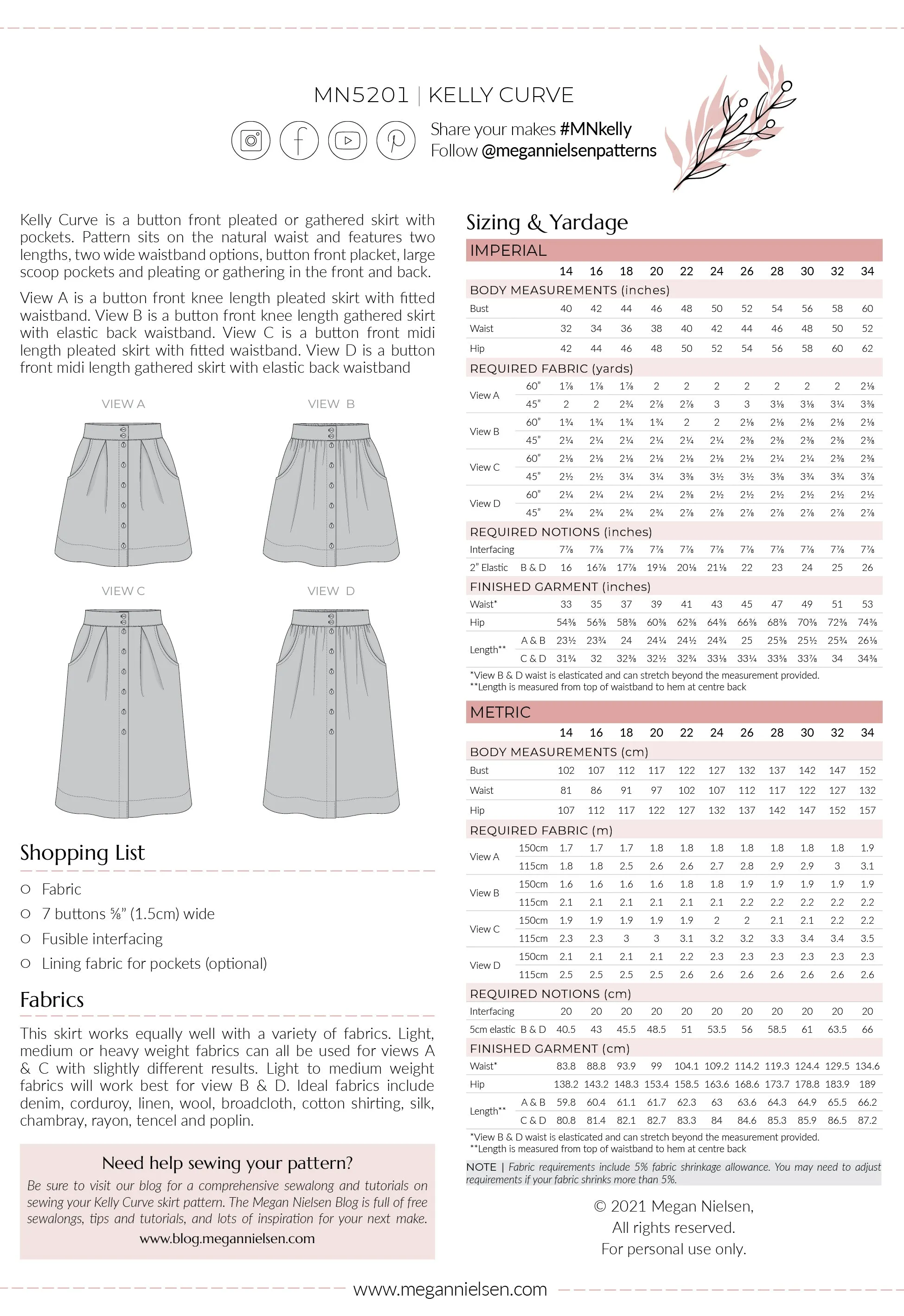 Kelly Curve skirt pattern