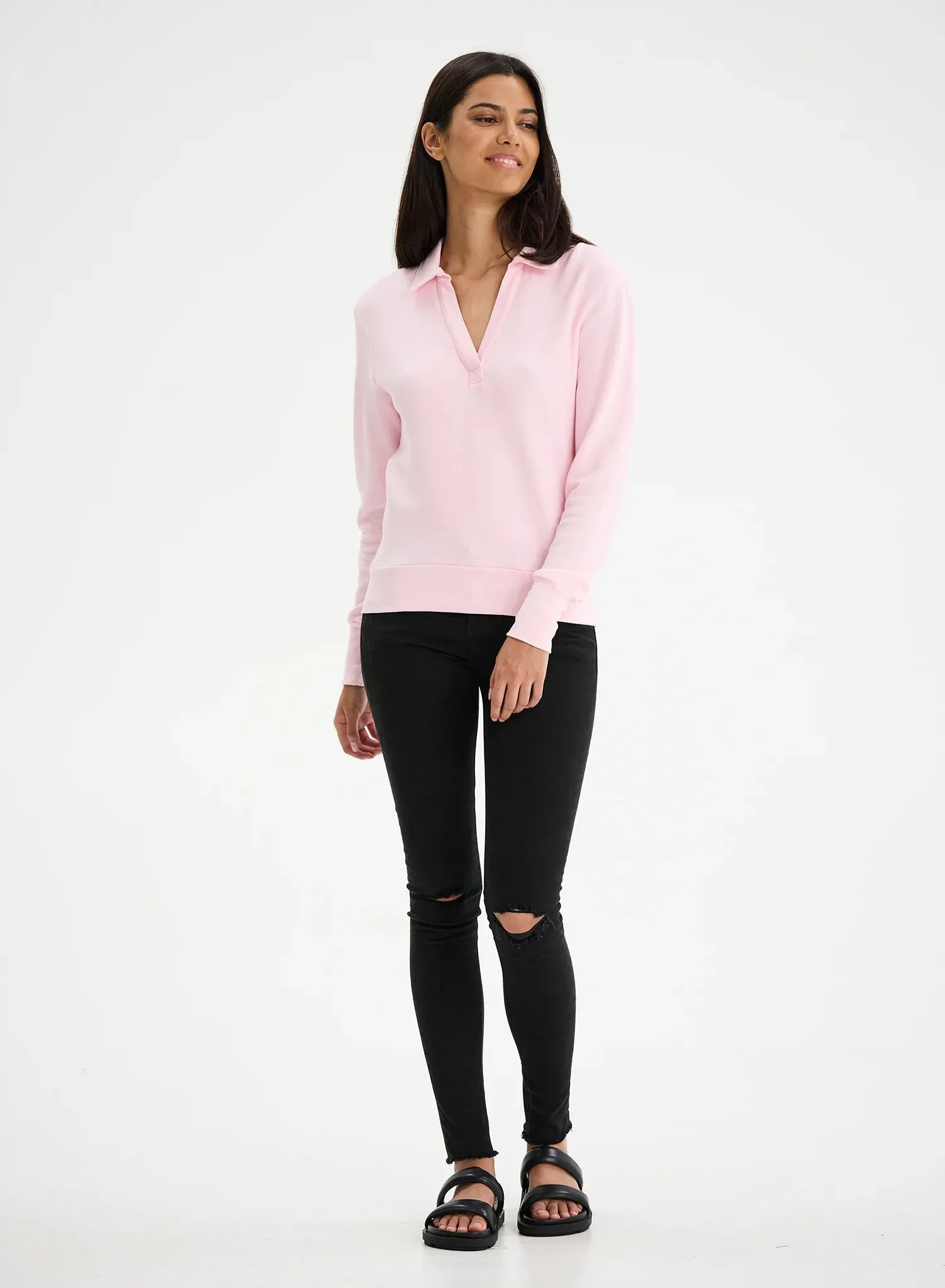 Kendall Polo Sweatshirt in Candy Pink