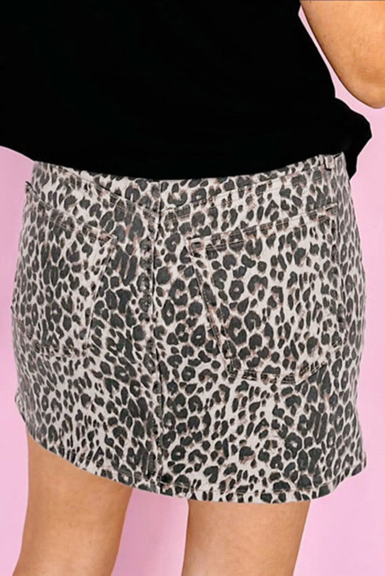 Khaki Leopard Denim Mini Skirt