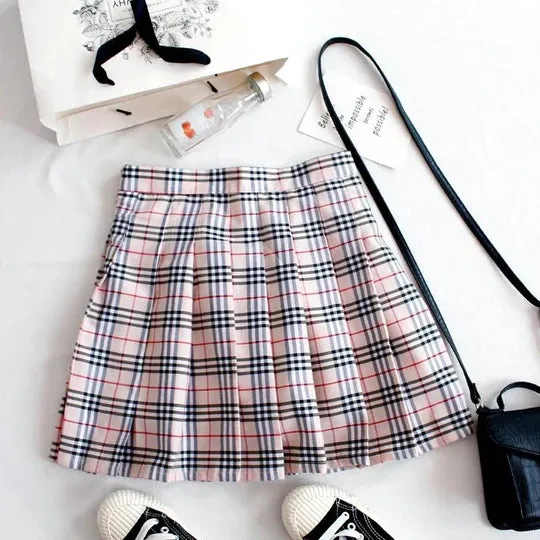 KHAKI PLAID PLEATED SKIRT  UB96050