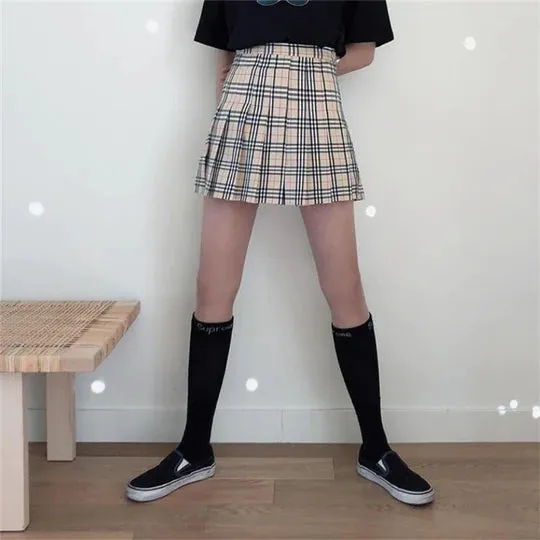 KHAKI PLAID PLEATED SKIRT  UB96050