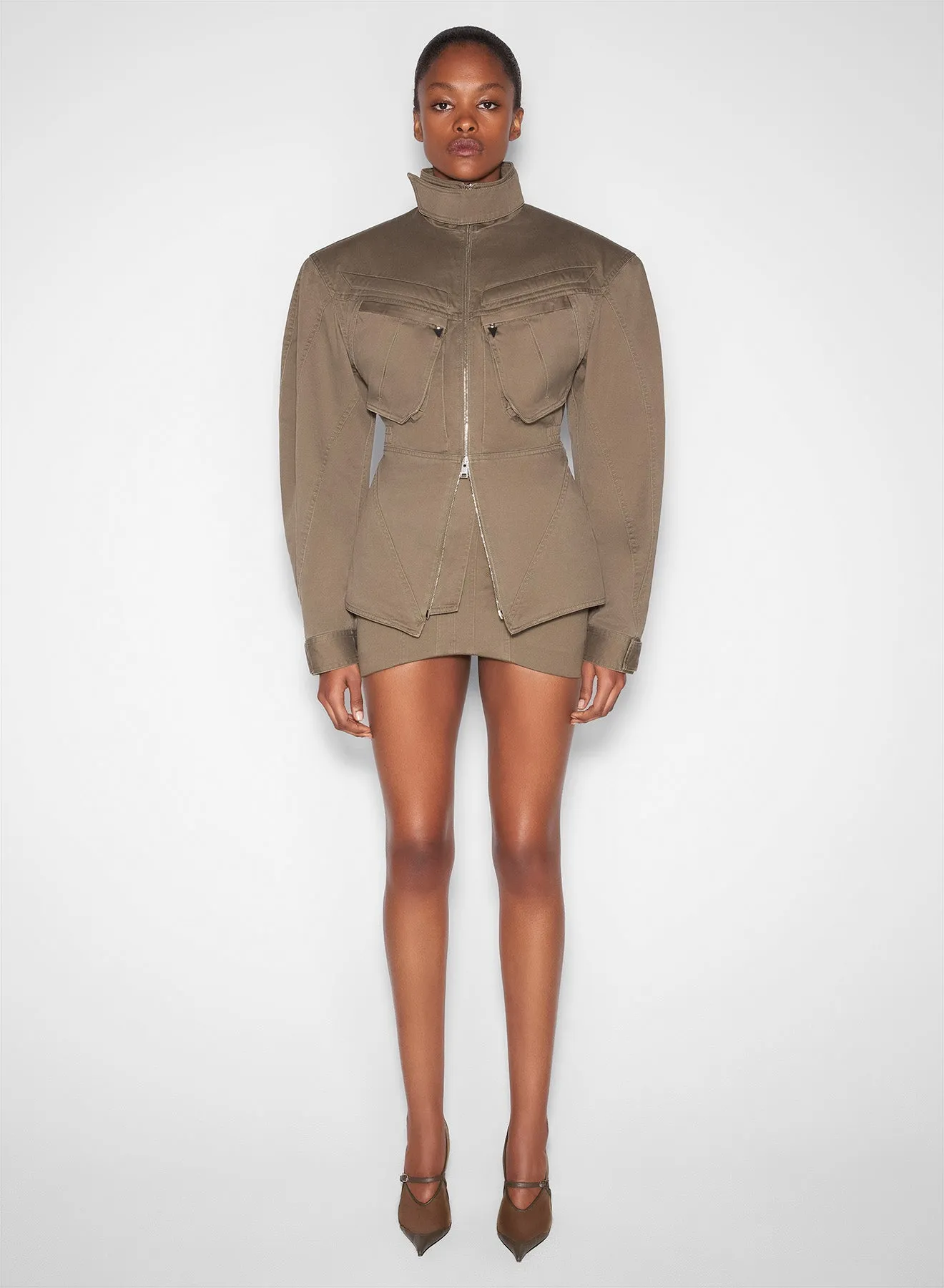 khaki tailored mini skirt