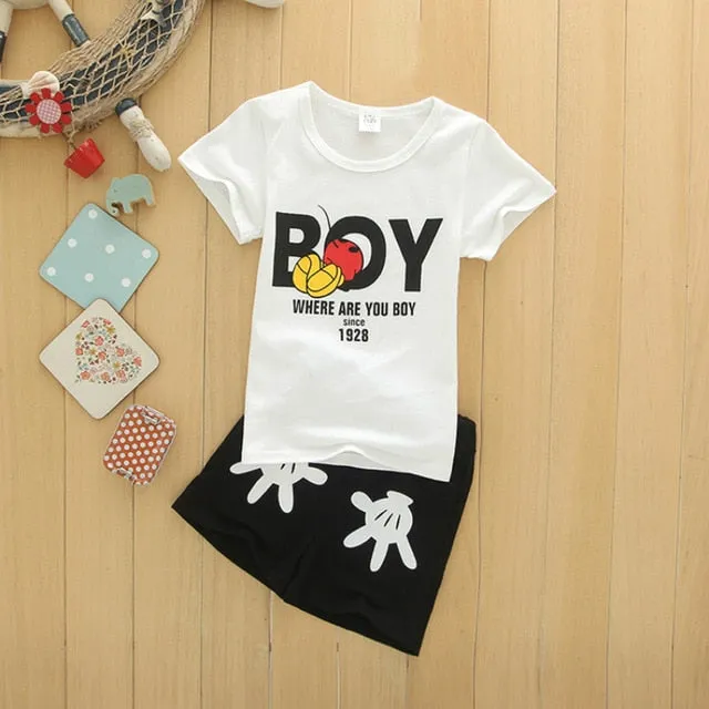Kid Boys Cartoon Mickey Hands Clothes Set Summer Baby Short Sleeve T Shirts Top Shorts Pant 2Pcs Girl Sport Suit Outfit Costumes
