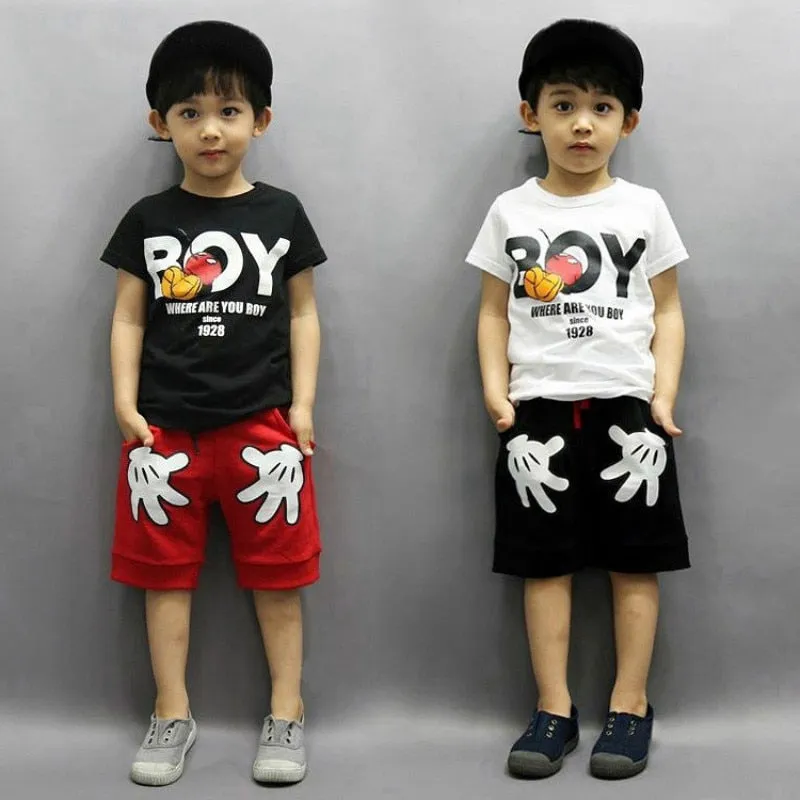 Kid Boys Cartoon Mickey Hands Clothes Set Summer Baby Short Sleeve T Shirts Top Shorts Pant 2Pcs Girl Sport Suit Outfit Costumes