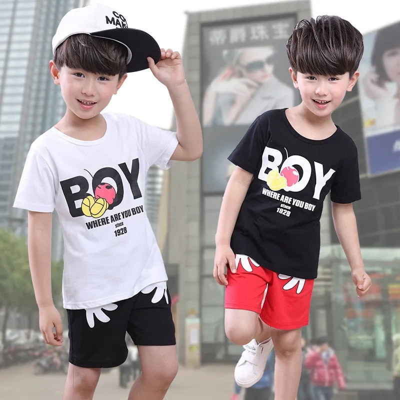 Kid Boys Cartoon Mickey Hands Clothes Set Summer Baby Short Sleeve T Shirts Top Shorts Pant 2Pcs Girl Sport Suit Outfit Costumes