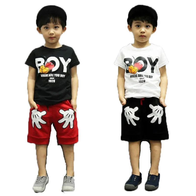 Kid Boys Cartoon Mickey Hands Clothes Set Summer Baby Short Sleeve T Shirts Top Shorts Pant 2Pcs Girl Sport Suit Outfit Costumes