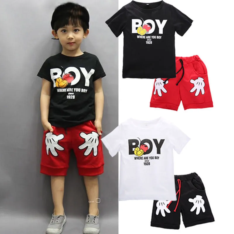 Kid Boys Cartoon Mickey Hands Clothes Set Summer Baby Short Sleeve T Shirts Top Shorts Pant 2Pcs Girl Sport Suit Outfit Costumes