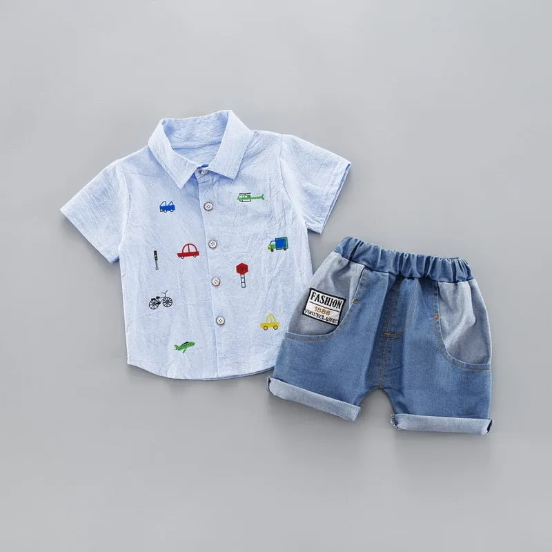 Kids Baby Boy Summer Clothing Set / Cute style Toddler Boy Shirt and Jeans Outfit
