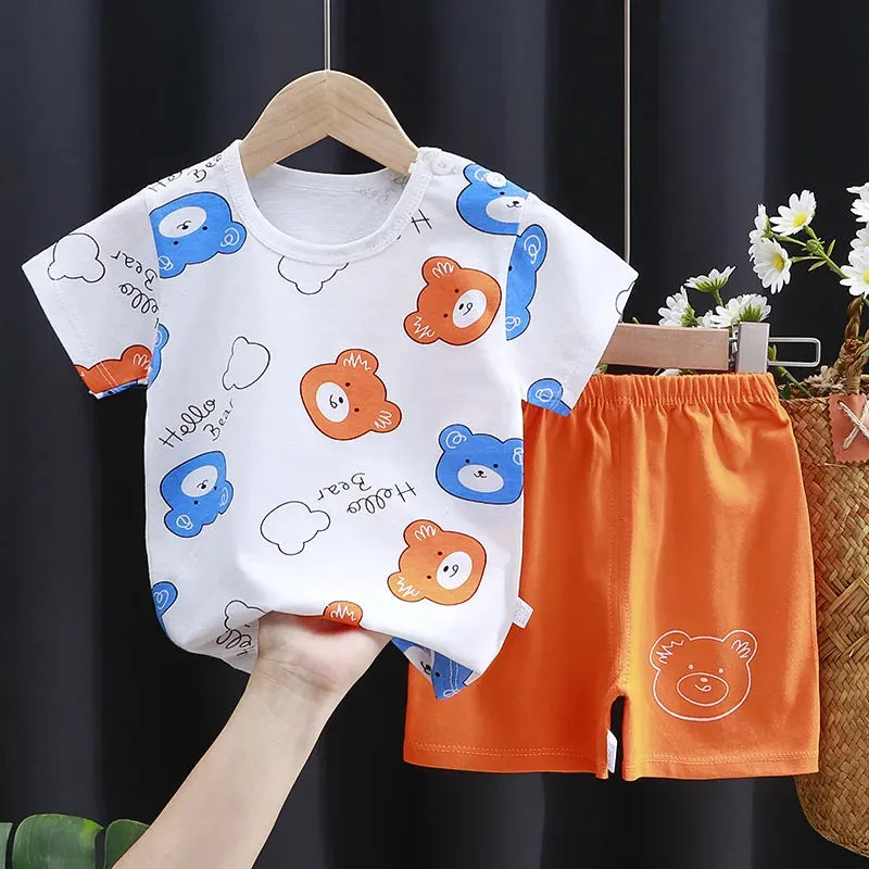 Kids Baby Clothes Set – Cotton T-Shirt & Shorts | Summer Cartoon Outfit (Unisex)
