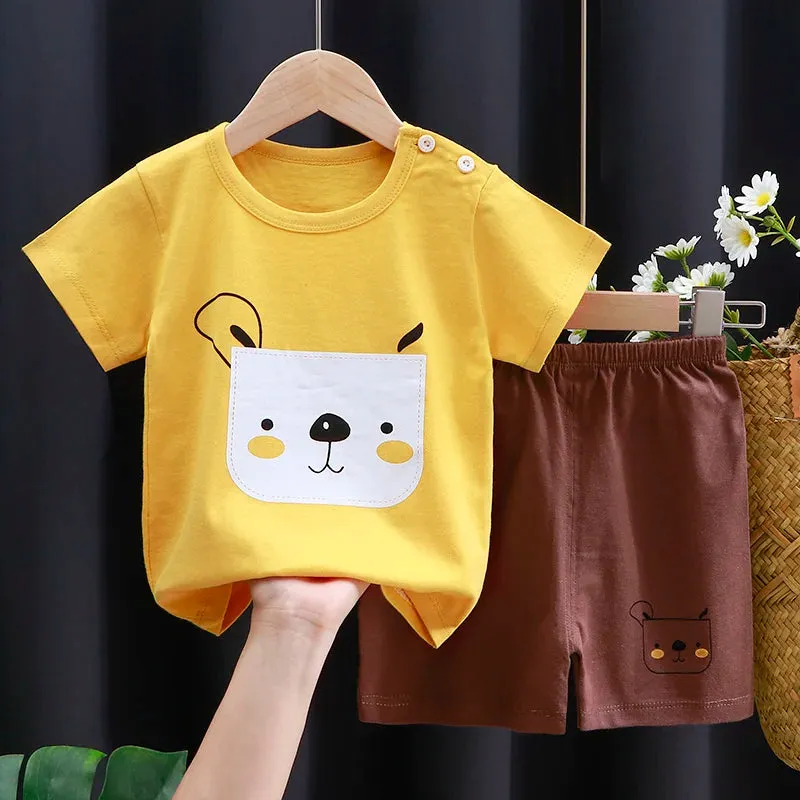 Kids Baby Clothes Set – Cotton T-Shirt & Shorts | Summer Cartoon Outfit (Unisex)