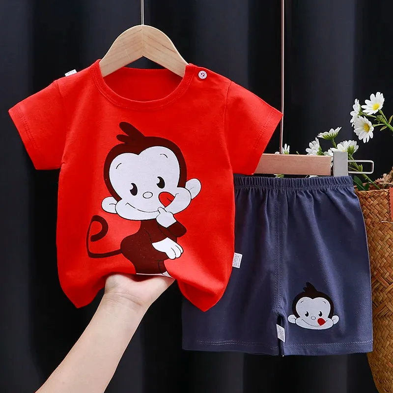 Kids Baby Clothes Set – Cotton T-Shirt & Shorts | Summer Cartoon Outfit (Unisex)