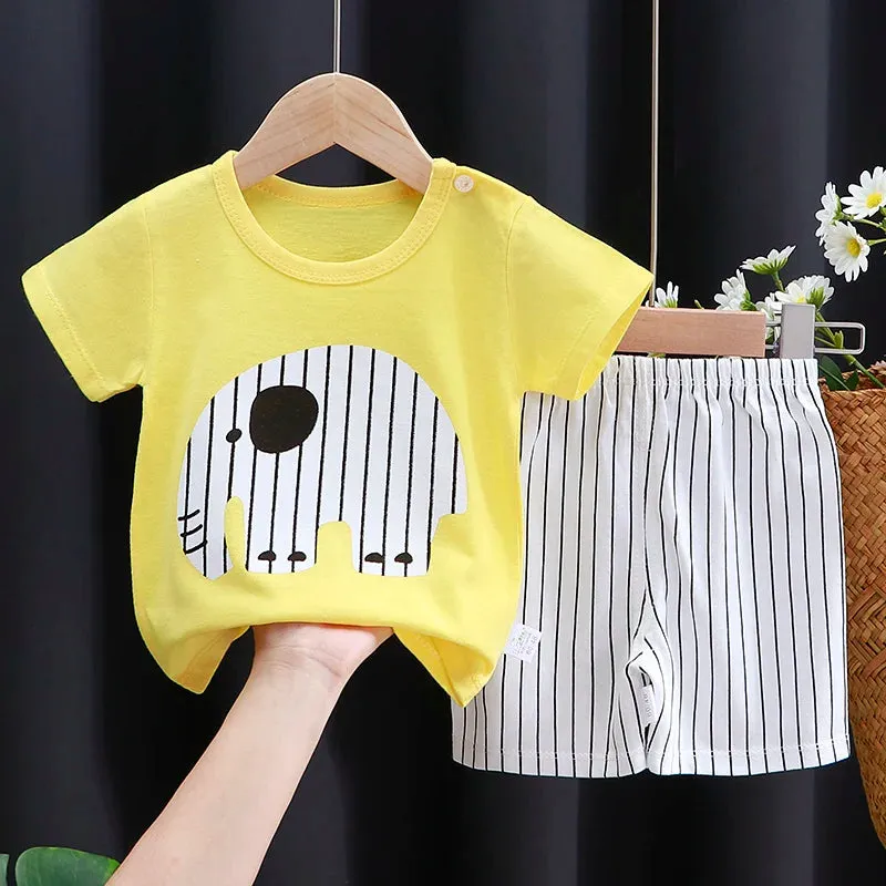 Kids Baby Clothes Set – Cotton T-Shirt & Shorts | Summer Cartoon Outfit (Unisex)