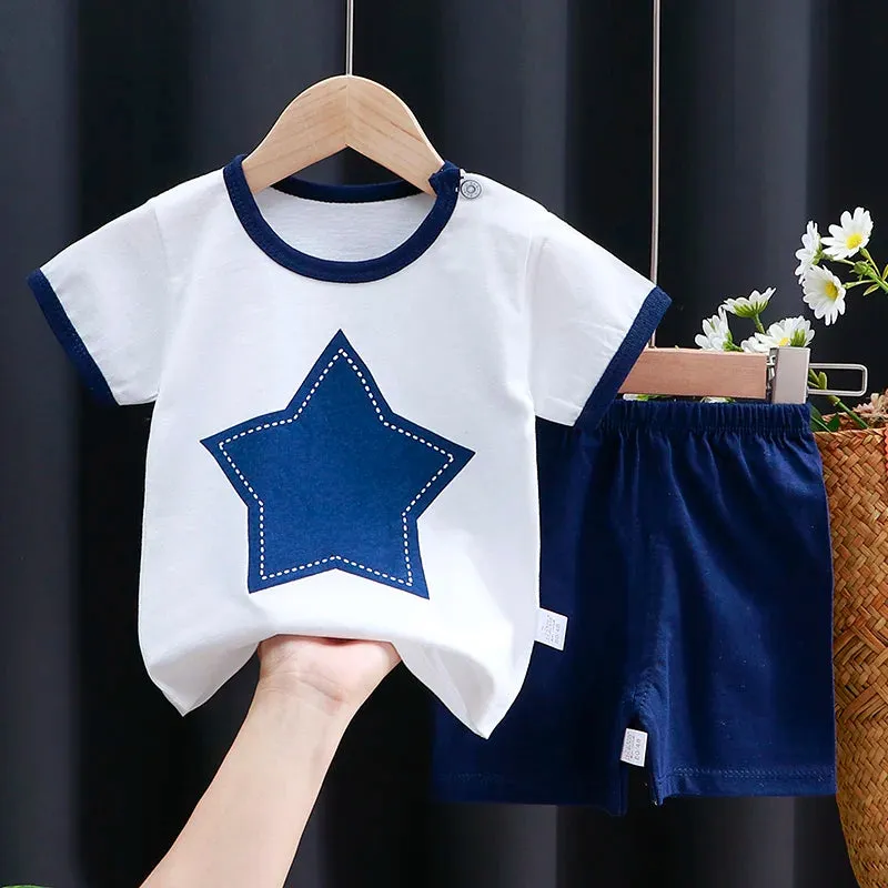 Kids Baby Clothes Set – Cotton T-Shirt & Shorts | Summer Cartoon Outfit (Unisex)