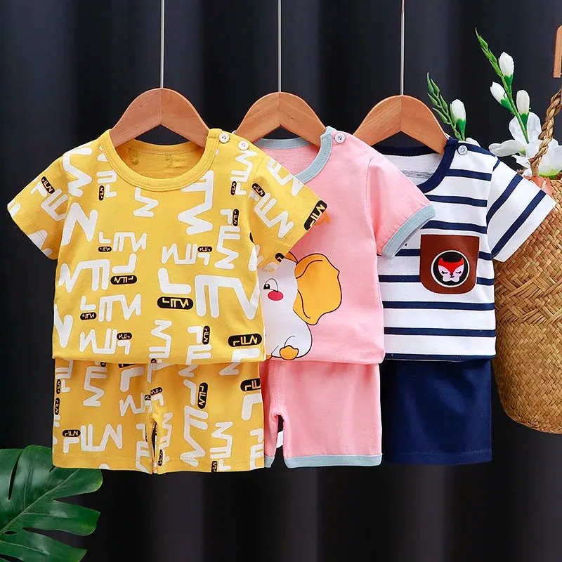 Kids Baby Clothes Set – Cotton T-Shirt & Shorts | Summer Cartoon Outfit (Unisex)
