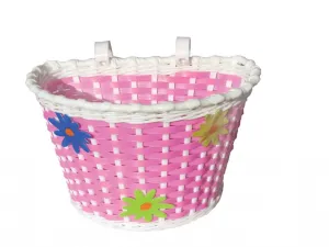 Kids Bicycle Handlebar Basket Flowers Pink
